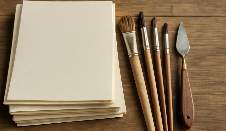 Selection of brushes and paper samples